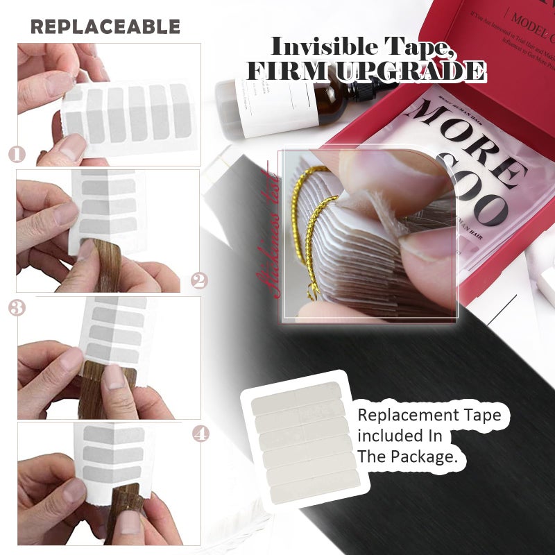 Moresoo Tape in Hair Extensions Human Hair #1 Jet Black Hair Tape in Human Hair Extensions Invisible Glue in Extensions Real Hair Straight 40 Pieces 100g 24 Inch - Image 4