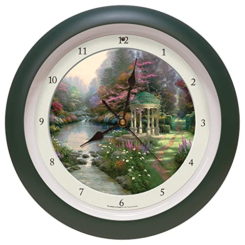 Mark Feldstein & Associates Thomas Kinkade Garden of Prayer Soothing Nature Sounds Wall Clock, 13 Inch, Green - Image 3