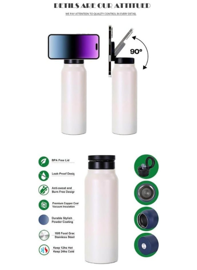 Phone Planet 700ml Water Bottle with an innovative magnetic lid to hold your phone securely in place while shooting and exercising Enjoy hot or cold water Easy to clean design a wide opening and a non tip design Black - Image 2