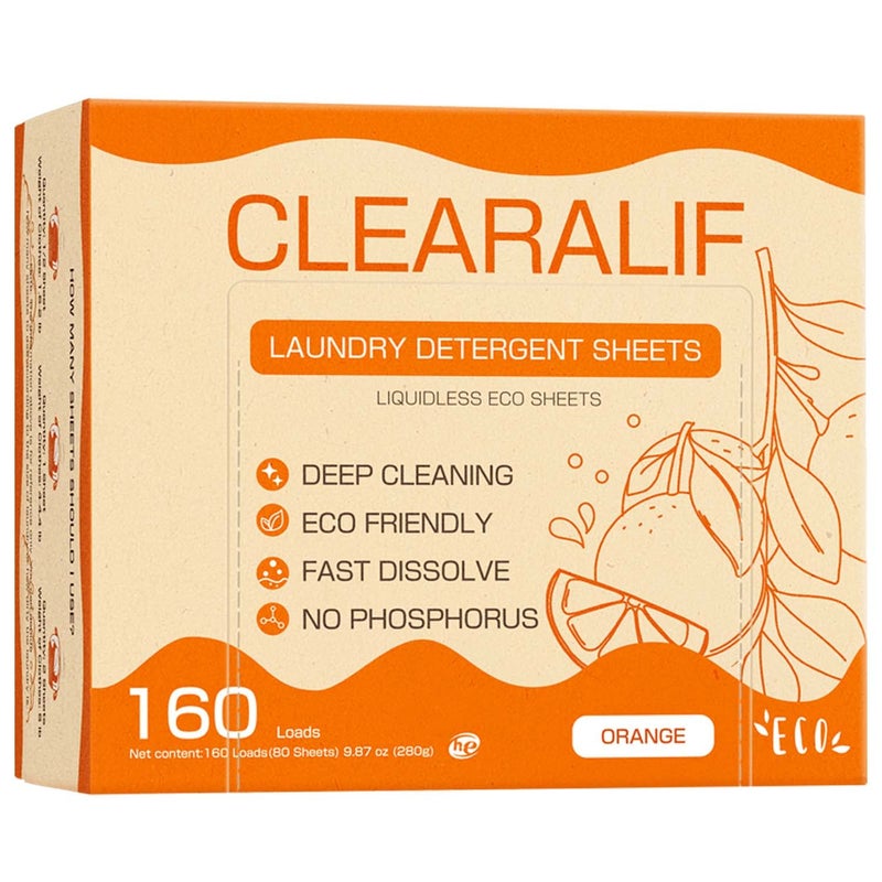 أوراق منظف الغسيل CLEARALIF حتى 160 غسلة برتقالية رائعة للسفر والشقق والسكن الجامعي