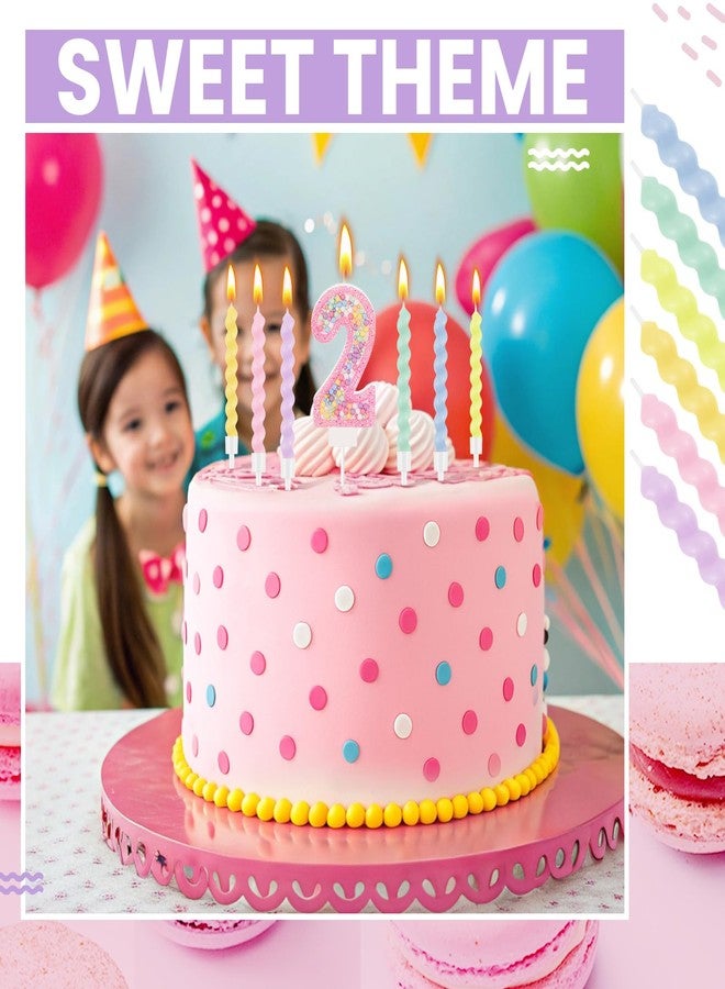 ميتلي شمعة عيد ميلاد MTLEE على شكل ماكارون لامعة ثلاثية الأبعاد على شكل رقم مع 12 شمعة حلزونية بألوان قوس قزح في حوامل لتزيين كعكة عيد ميلاد فتاة أو ولد، أو حفل زفاف أو ذكرى زواج، أو حفلة ذات طابع حلوى باستيل (وردي، رقم 2). - Image 4