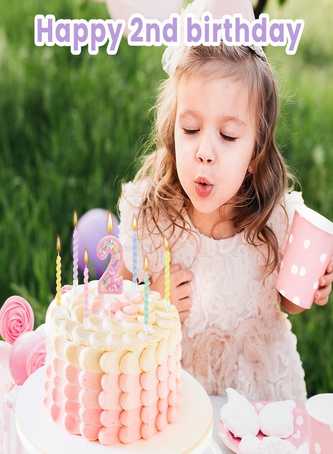 ميتلي شمعة عيد ميلاد MTLEE على شكل ماكارون لامعة ثلاثية الأبعاد على شكل رقم مع 12 شمعة حلزونية بألوان قوس قزح في حوامل لتزيين كعكة عيد ميلاد فتاة أو ولد، أو حفل زفاف أو ذكرى زواج، أو حفلة ذات طابع حلوى باستيل (وردي، رقم 2). - Image 3