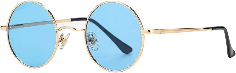 نظارات GLEYEMOR John Lennon، نظارات شمسية مستديرة صغيرة مقاومة للانعكاس، للرجال والنساء، بألوان حمراء وصفراء. - Image 1
