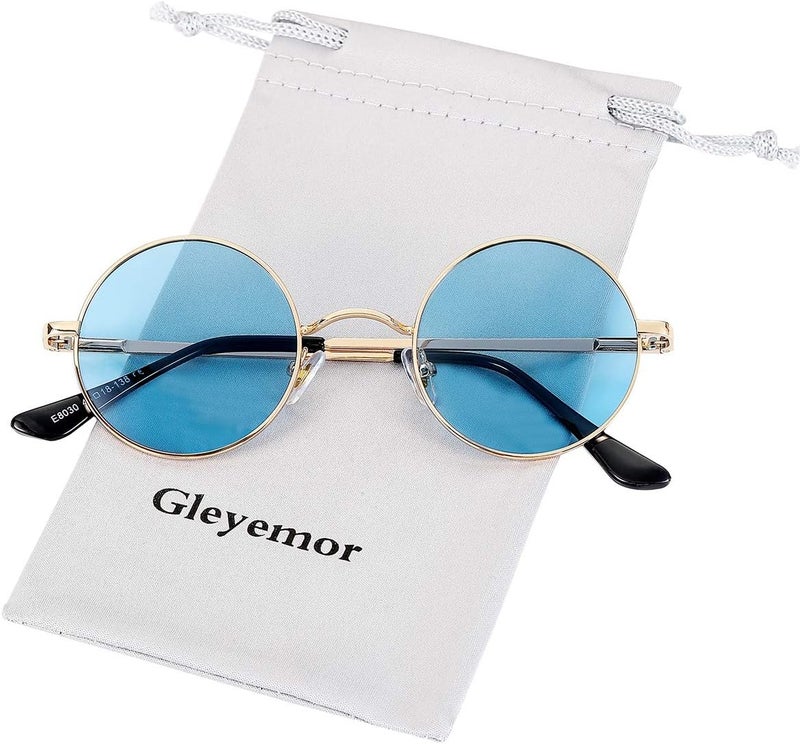 نظارات GLEYEMOR John Lennon، نظارات شمسية مستديرة صغيرة مقاومة للانعكاس، للرجال والنساء، بألوان حمراء وصفراء. - Image 2