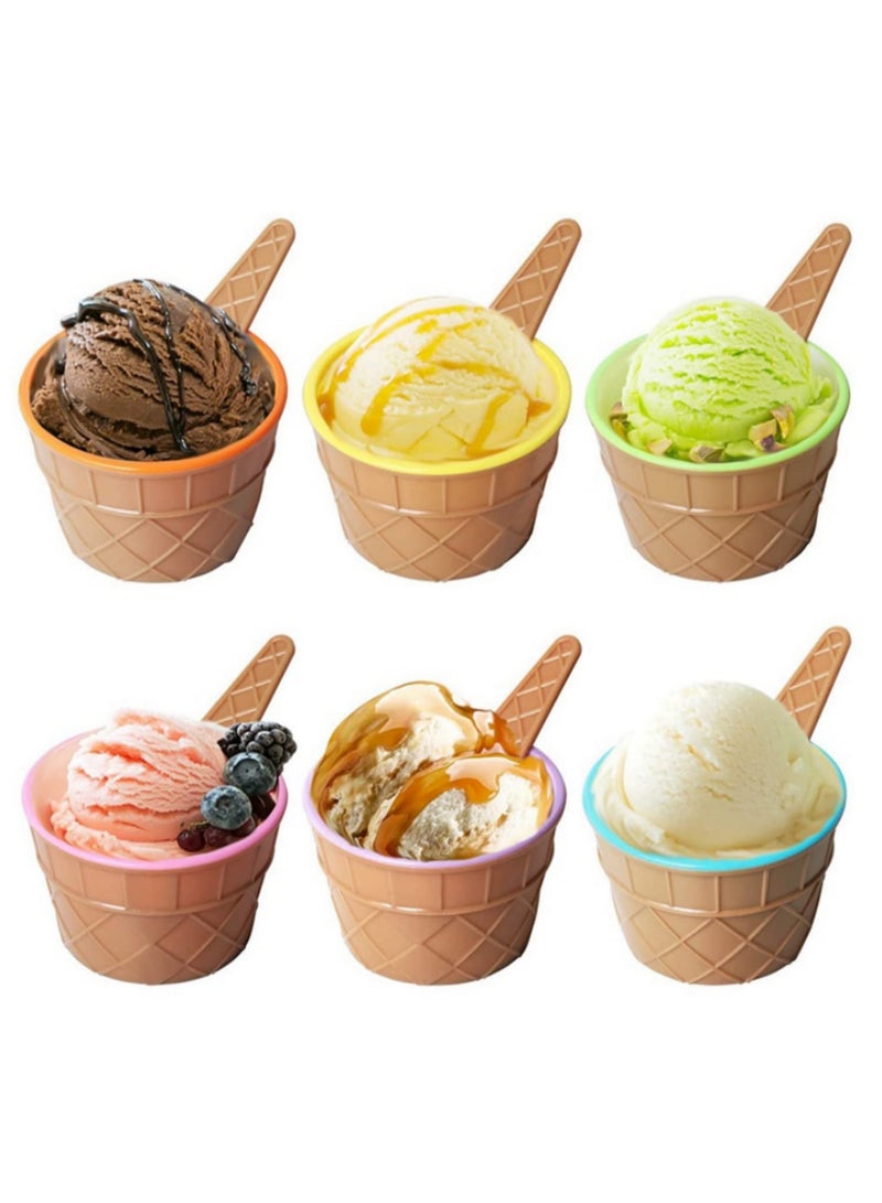 6 قطع أكواب بلاستيكية للآيس كريم مع ملاعق - أواني حلوى احتفالية بألوان متنوعة - مجموعة أكواب قوالب آيس كريم - Image 1