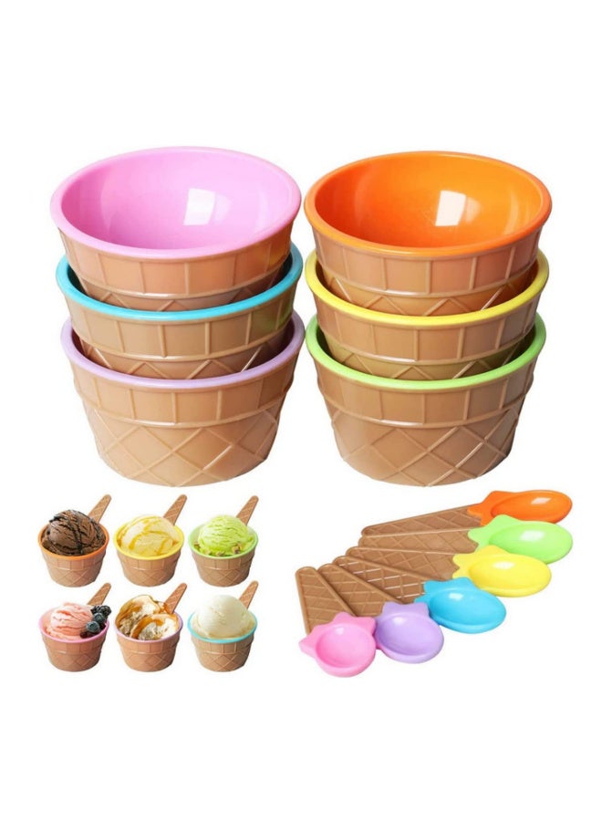 6 قطع أكواب بلاستيكية للآيس كريم مع ملاعق - أواني حلوى احتفالية بألوان متنوعة - مجموعة أكواب قوالب آيس كريم - Image 2