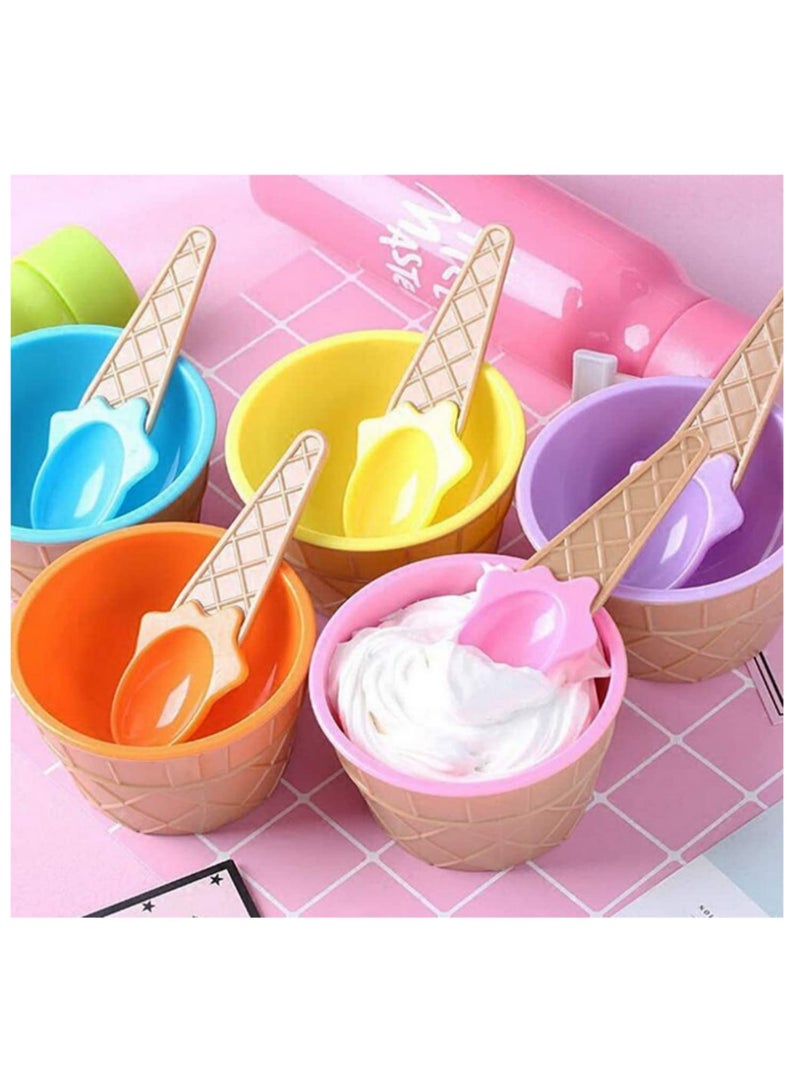 6 قطع أكواب بلاستيكية للآيس كريم مع ملاعق - أواني حلوى احتفالية بألوان متنوعة - مجموعة أكواب قوالب آيس كريم - Image 4