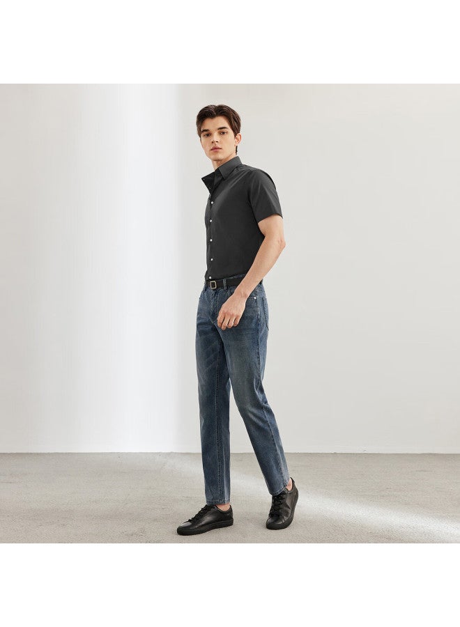 G2000 Mall Style Cotton Blend Plain Weave Textured Skin-friendly Comfortable Short Sleeve Shirt Black S/03 - Image 4