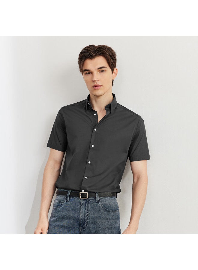 G2000 Mall Style Cotton Blend Plain Weave Textured Skin-friendly Comfortable Short Sleeve Shirt Black S/03 - Image 3