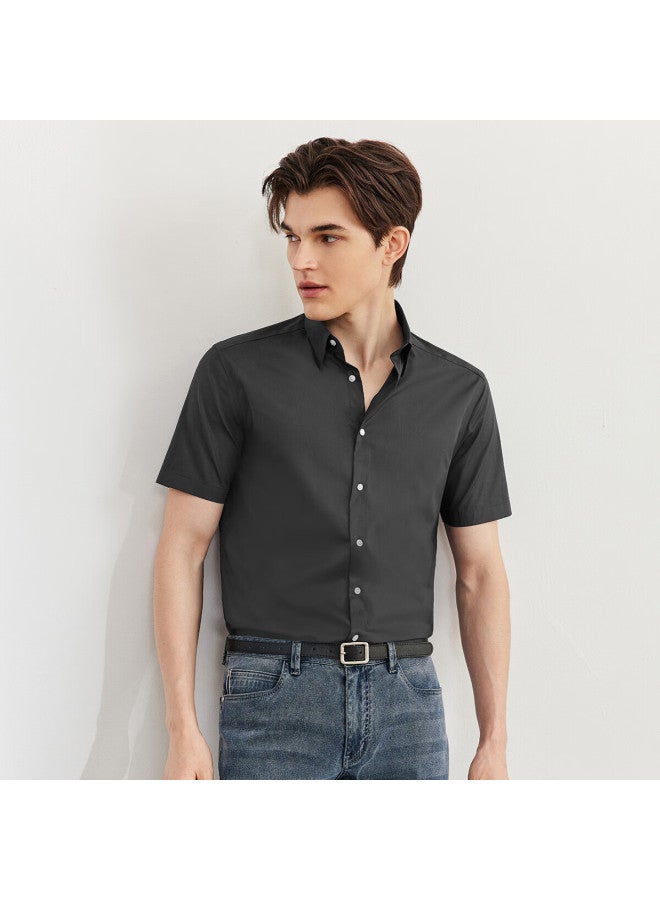 G2000 Mall Style Cotton Blend Plain Weave Textured Skin-friendly Comfortable Short Sleeve Shirt Black S/03 - Image 2
