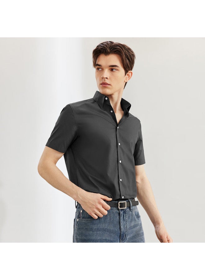 G2000 Mall Style Cotton Blend Plain Weave Textured Skin-friendly Comfortable Short Sleeve Shirt Black S/03 - Image 1