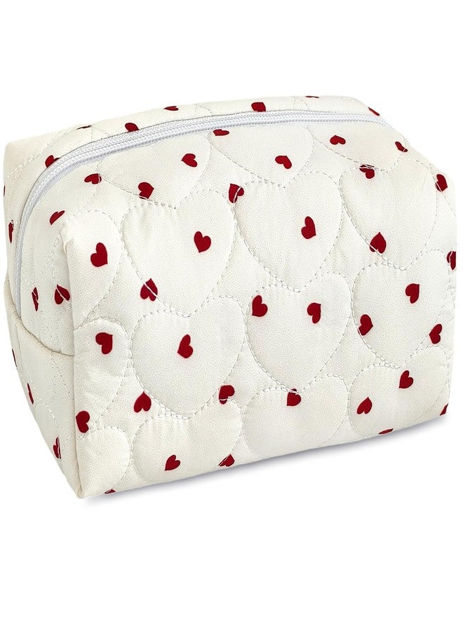 STARDW Cute Quilted Makeup Bag for Women, Large Capacity Travel Toiletry Bag with Zipper and Canvas Lining - Image 1