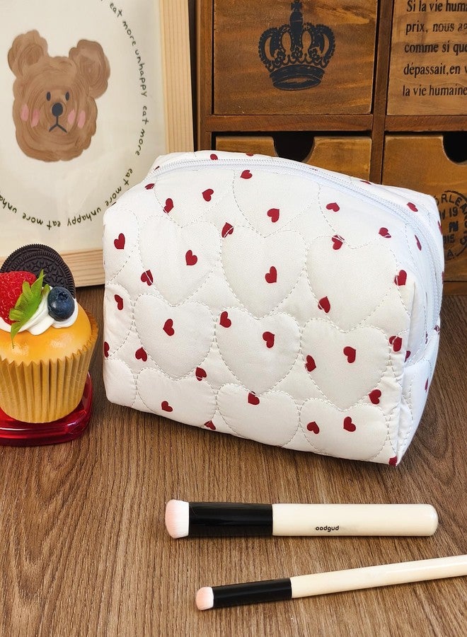STARDW Cute Quilted Makeup Bag for Women, Large Capacity Travel Toiletry Bag with Zipper and Canvas Lining - Image 2