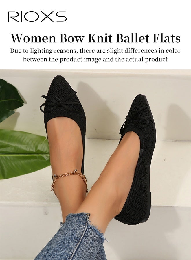 ريوكس حذاء باليه نسائي، حذاء مسطح أنيق بمقدمة مدببة وعقدة، حذاء مريح وأنيق للسيدات، حذاء باليه نسائي ناعم ومريح، حذاء مسطح بلون موحد سهل الارتداء للعمل، مناسب للمواعدة/السفر/الارتداء اليومي - أسود - Image 4