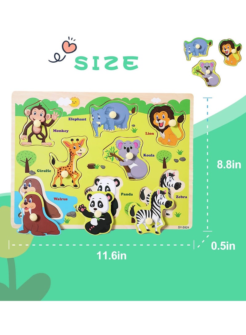 Mordely Peg Puzzle Wooden Animal Montessori Shape Puzzle with Board Learning Toys Educational Games Gifts - Image 2