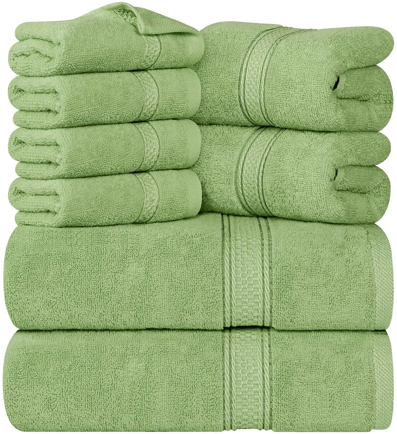 Utopia Towels مجموعة مناشف يوتوبيا 8 قطع، 2 منشفة استحمام، 2 منشفة يد، و4 قطع قماش غسيل، 600 GSM 100% قطن حلقي مص spun عالي الامتصاص للمناشف للحمام، الصالة الرياضية، الفندق، والسبا (أخضر مريمي) - Image 1