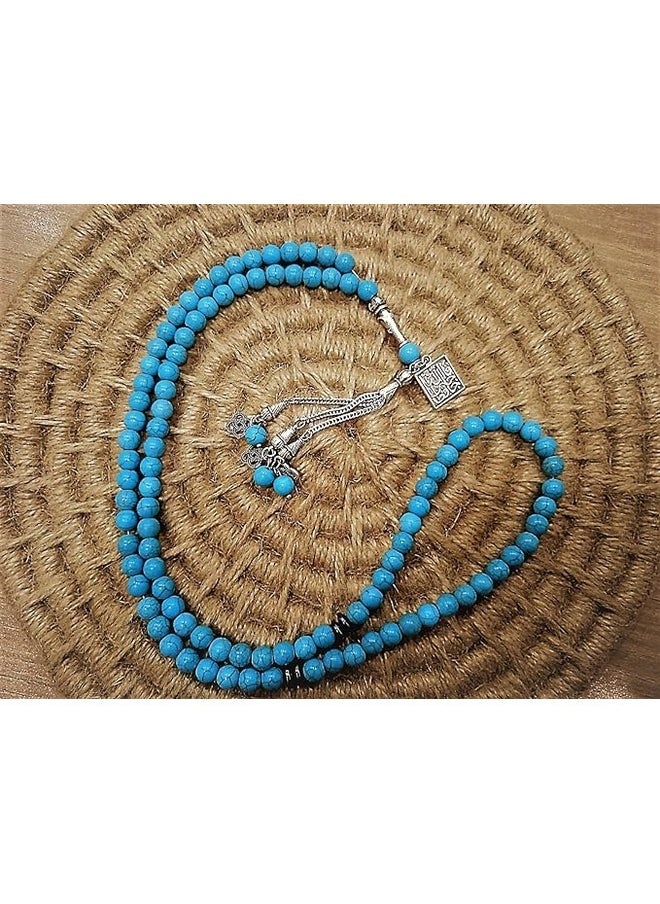 tag Turquoise rosary of 99 beads, with a religious silver pendant and distinctive beads  - Image 2