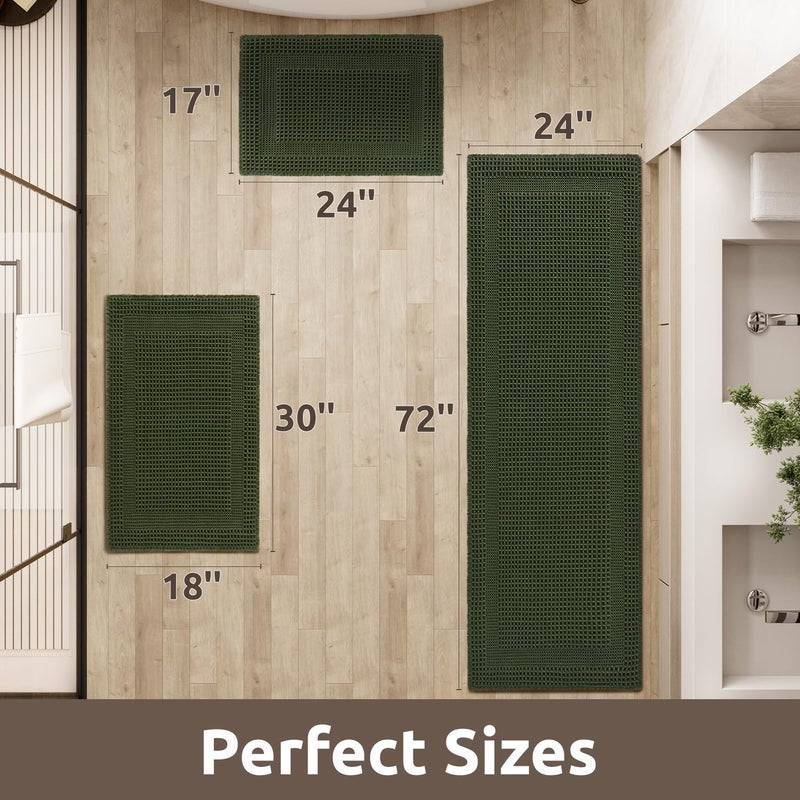 AMOAMI Waffle Bath-Mat, Absorbent Bath Mats for Bathroom Non Slip, Machine Washable Bathroom Rugs with Tassels Ultra Soft Boho Bath Rugs for Floor 17"x24" Dark Green - Image 2