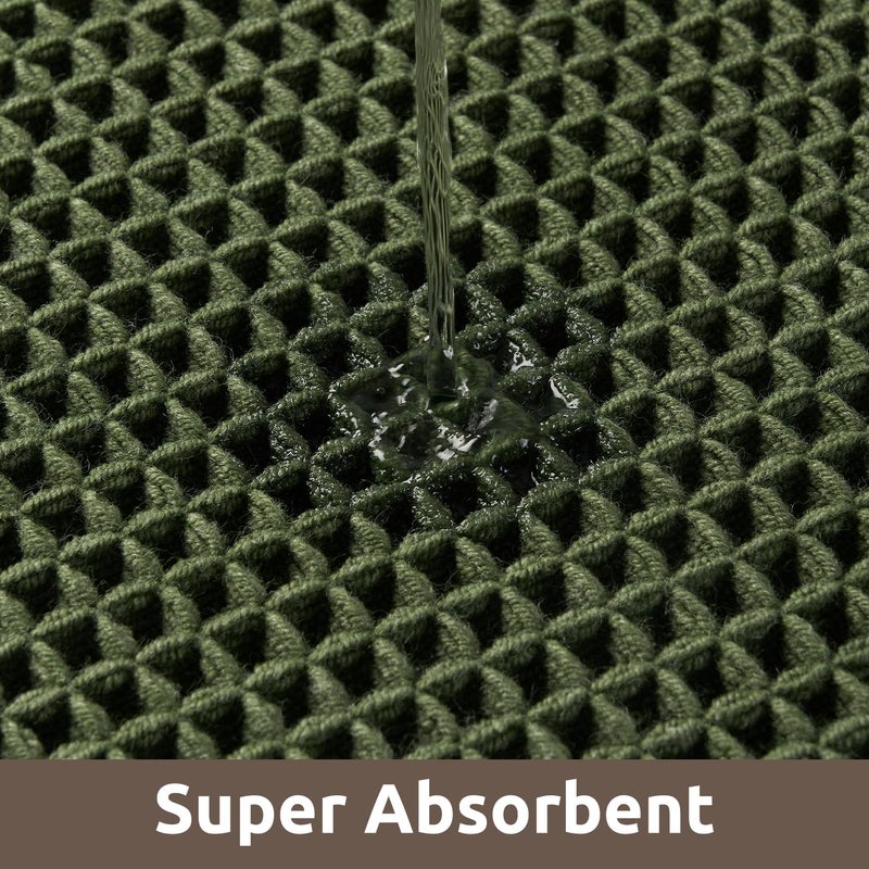 AMOAMI Waffle Bath-Mat, Absorbent Bath Mats for Bathroom Non Slip, Machine Washable Bathroom Rugs with Tassels Ultra Soft Boho Bath Rugs for Floor 17"x24" Dark Green - Image 5