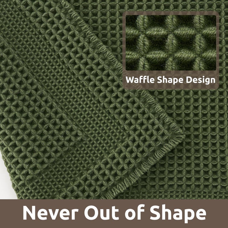 AMOAMI Waffle Bath-Mat, Absorbent Bath Mats for Bathroom Non Slip, Machine Washable Bathroom Rugs with Tassels Ultra Soft Boho Bath Rugs for Floor 17"x24" Dark Green - Image 3