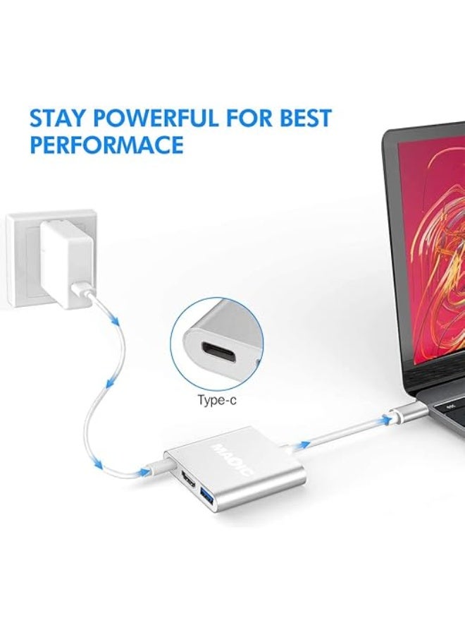 Type-C to HDMI Multiport Adapter (Silver) – 3-in-1 USB-C Output Converter with 4K HDMI, USB 3.0 & PD Fast Charging – Compatible with MacBook, Chromebook & Nintendo Switch - Image 2