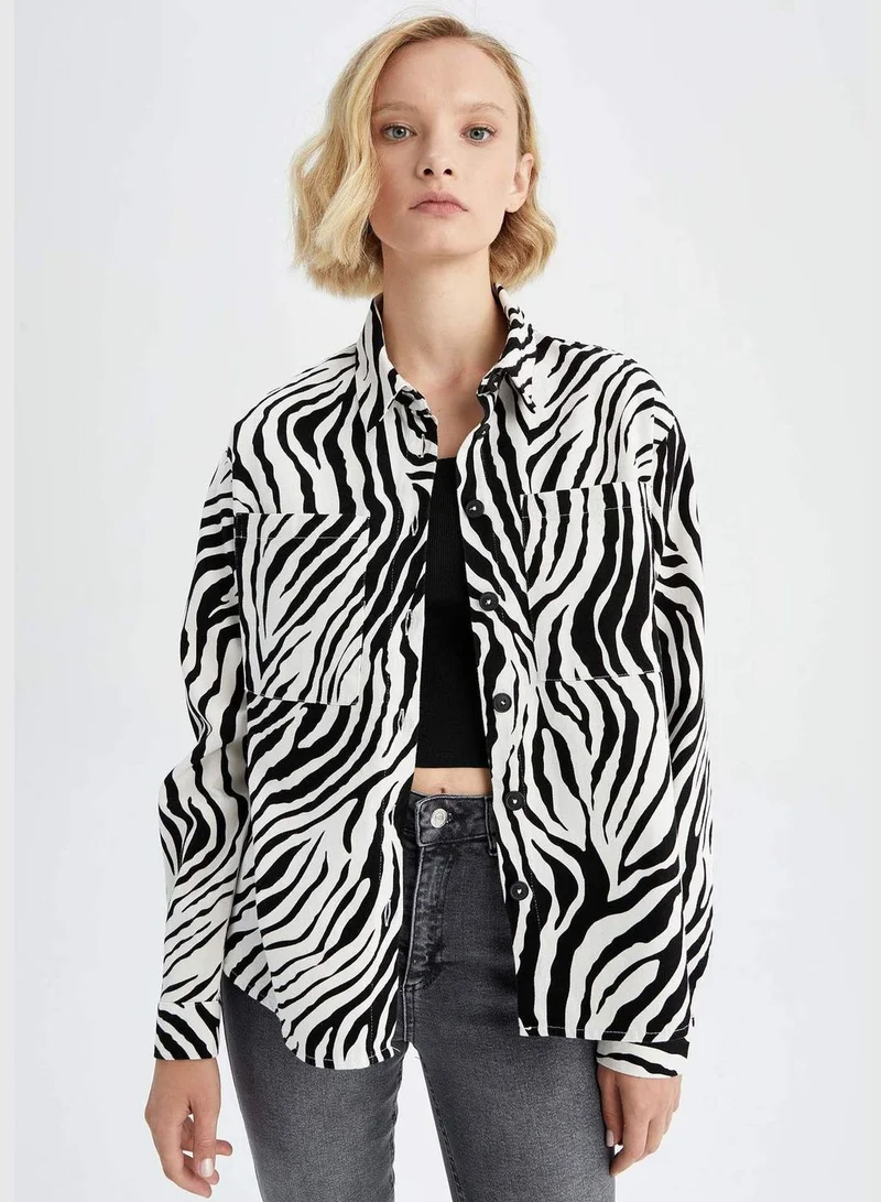 DeFacto Woman Oversize Fit Shirt Neck Woven Top Long Sleeve Shirt