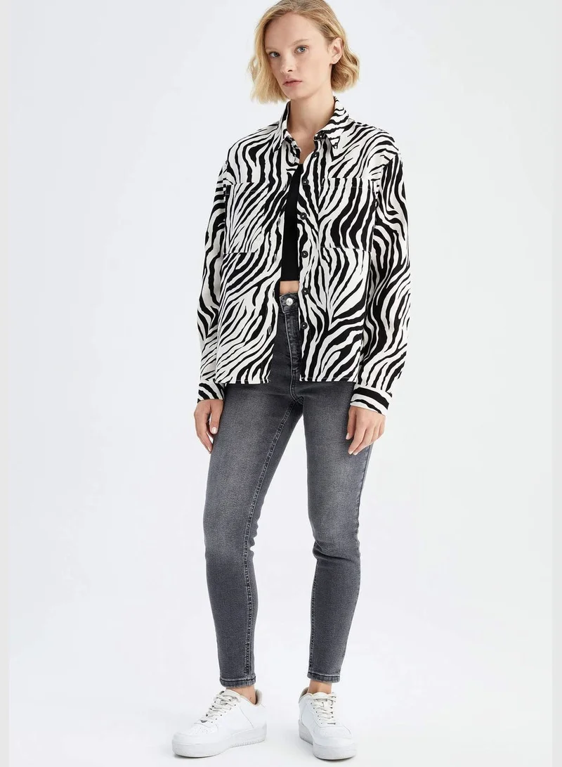 DeFacto Woman Oversize Fit Shirt Neck Woven Top Long Sleeve Shirt