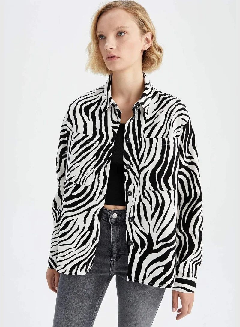 DeFacto Woman Oversize Fit Shirt Neck Woven Top Long Sleeve Shirt