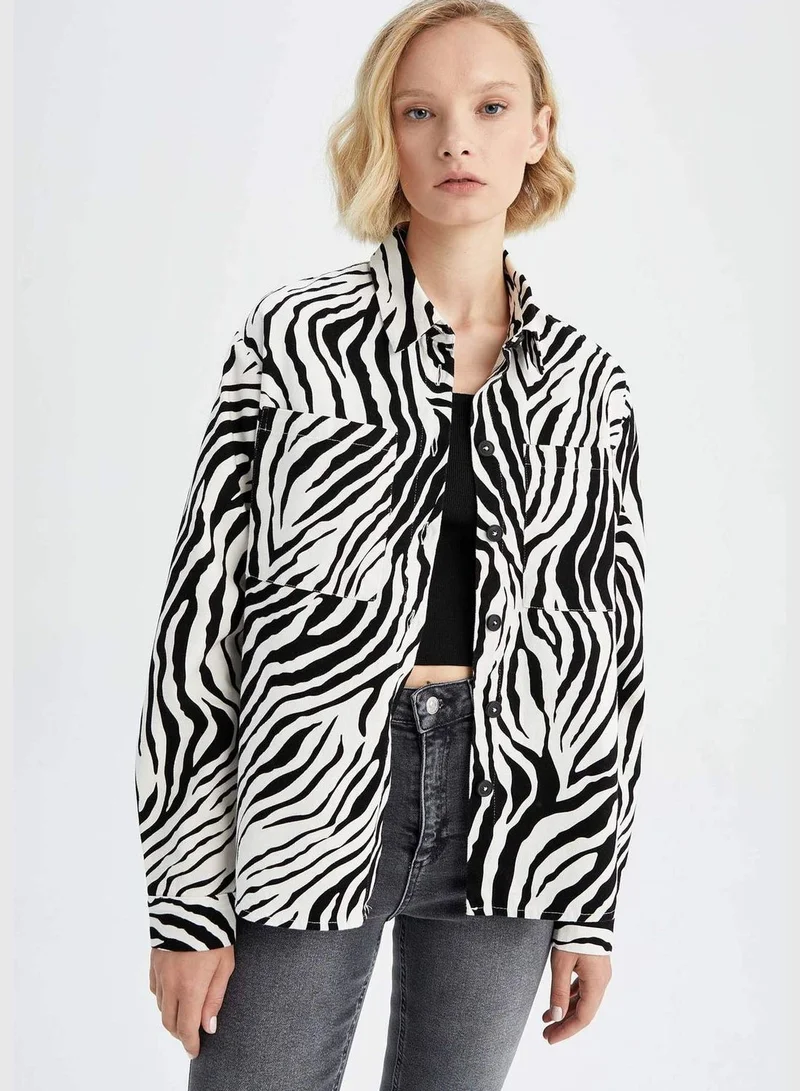 DeFacto Woman Oversize Fit Shirt Neck Woven Top Long Sleeve Shirt