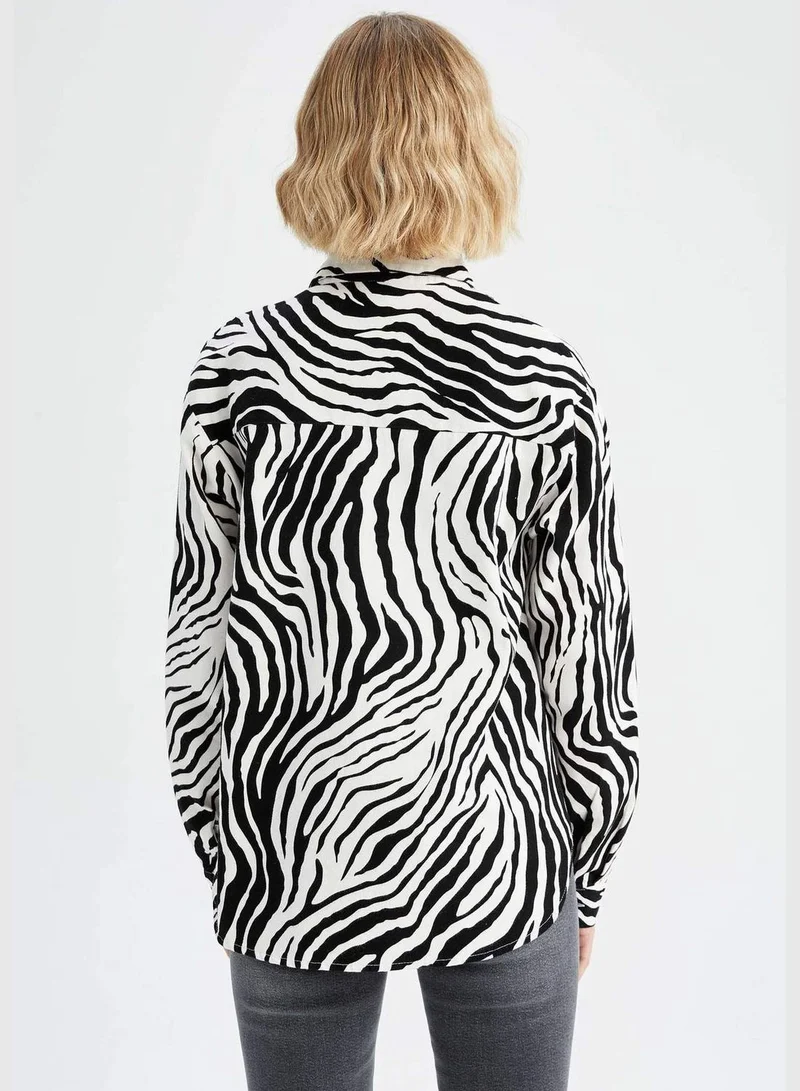 DeFacto Woman Oversize Fit Shirt Neck Woven Top Long Sleeve Shirt