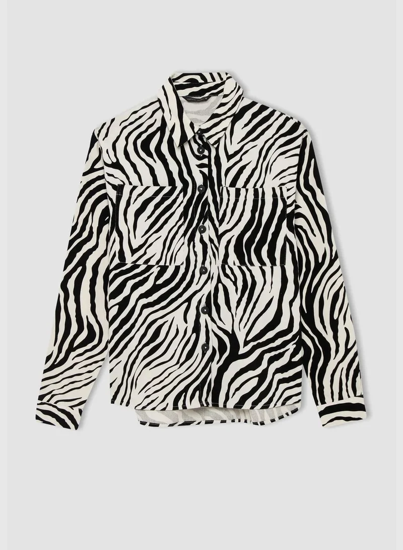 DeFacto Woman Oversize Fit Shirt Neck Woven Top Long Sleeve Shirt