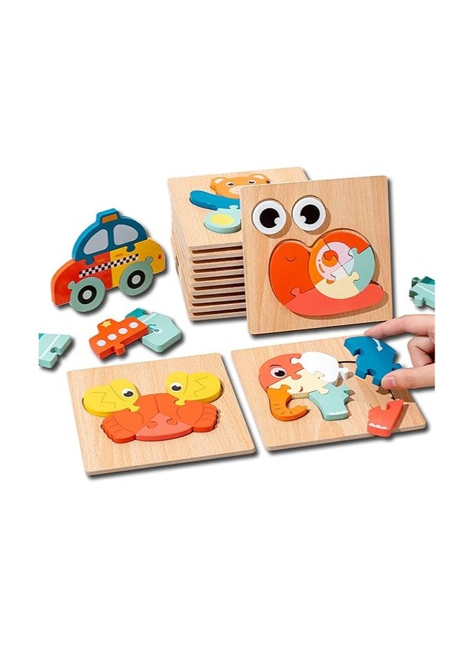 8 Pack Wooden Toddler Puzzles,Baby Educational Learning Toys for Toddlers 1-3，Animal and Car Jigsaw Puzzles Sensory Toys for Boys Girls Educational Learning STEM Toys Gifts  - Image 1