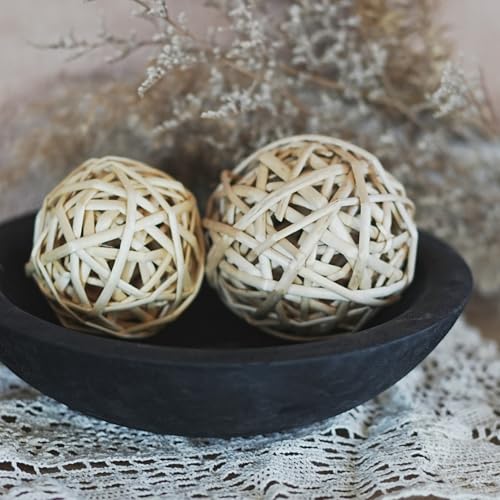 RUIRUICO Hand Carved Wooden Decorative Bowl for Home Entryway Decor, Wood Centerpiece Bowl for Coffee Table Decor, Wood Dough Bowl for Farmhouse Decor (Black) - Image 4