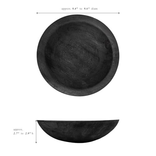 RUIRUICO Hand Carved Wooden Decorative Bowl for Home Entryway Decor, Wood Centerpiece Bowl for Coffee Table Decor, Wood Dough Bowl for Farmhouse Decor (Black) - Image 2