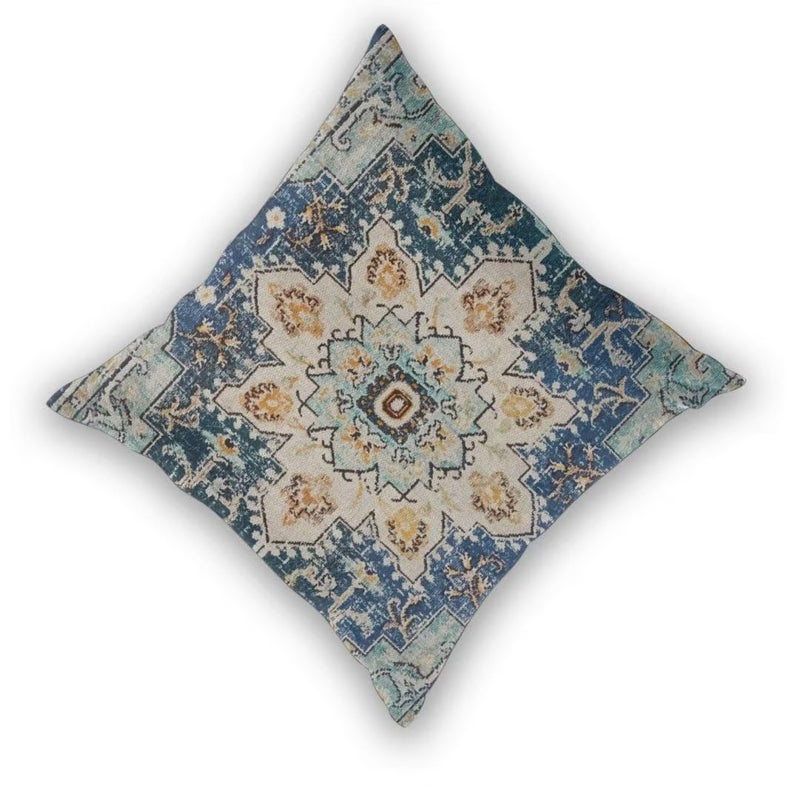 Sunshineyan Boho Pillow Covers 18x18 Set of 2  Light Blue Beige Carpet Pattern Outdoor Decorative Throw Pillows Vintage Linen Ethnic Rustic Farmhouse Cushion Cases for Couch Sofa Decor - Image 2