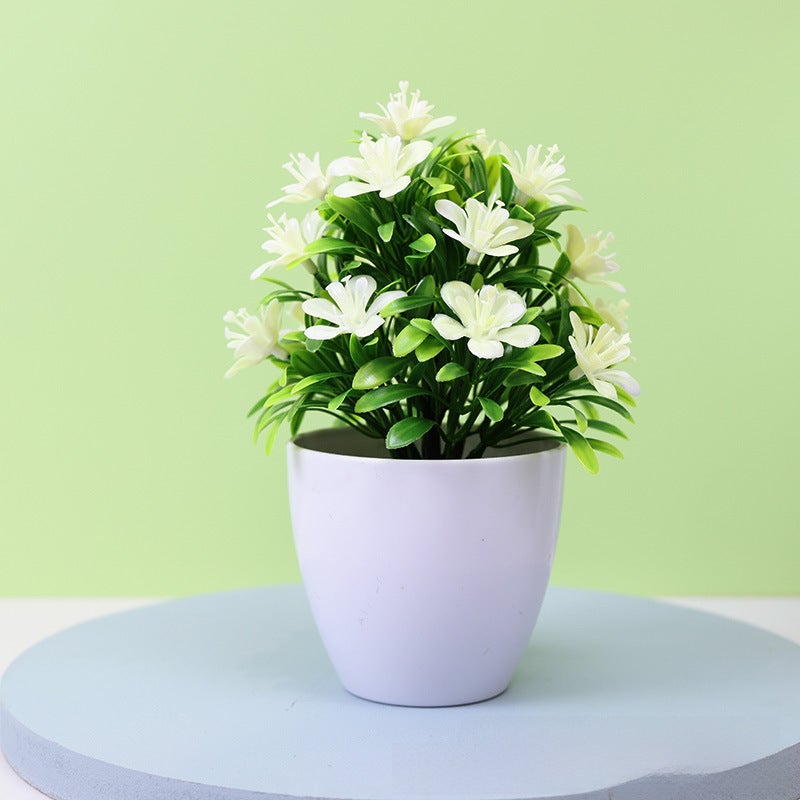 Generic Artificial Rose Bonsai Desk Decor White 