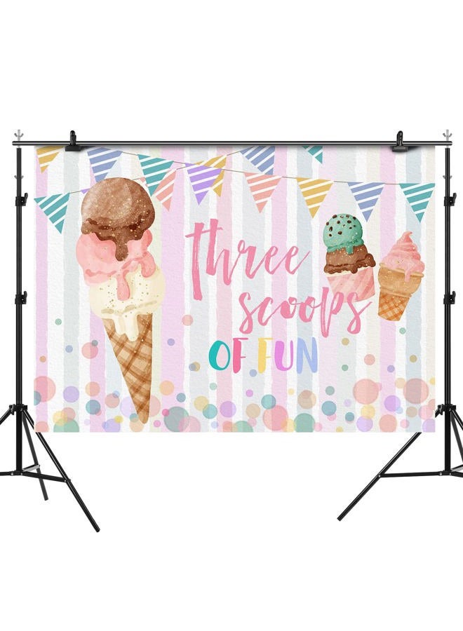 Rsuuinu Ice Cream Birthday Backdrop Three Scoops of Fun Sweet Summer Photography Background 3rd Birthday Girls Birthday Party Banner Decorations Cake Table Banner Photo Booth Studio Props 7x5ft - Image 2