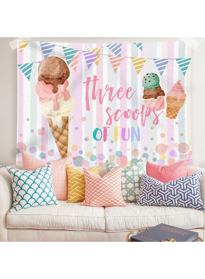 Rsuuinu Ice Cream Birthday Backdrop Three Scoops of Fun Sweet Summer Photography Background 3rd Birthday Girls Birthday Party Banner Decorations Cake Table Banner Photo Booth Studio Props 7x5ft - Image 4