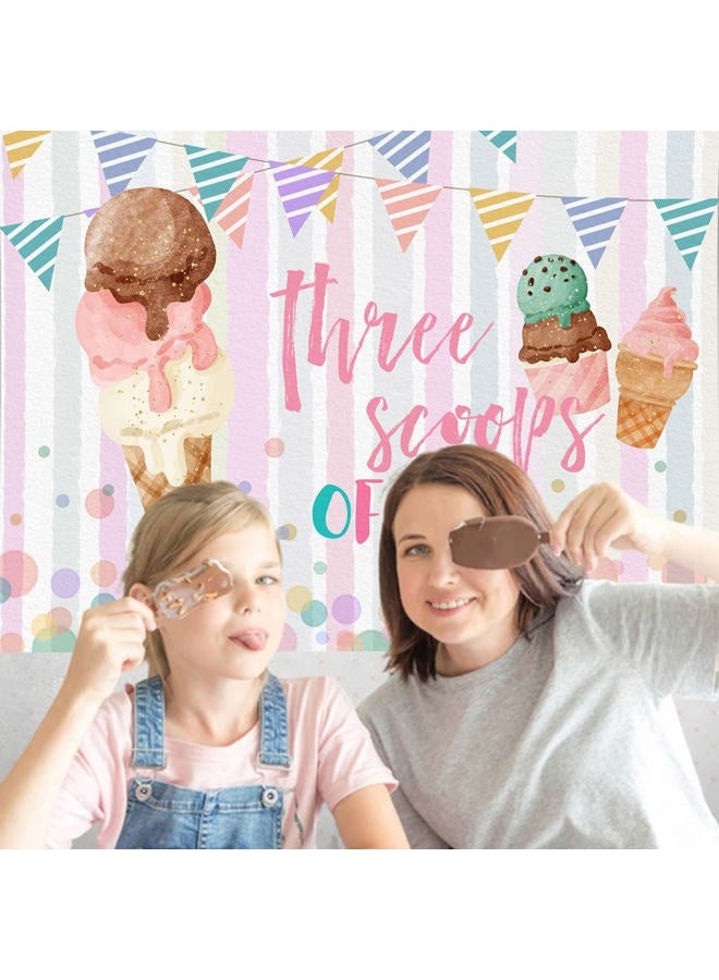 Rsuuinu Ice Cream Birthday Backdrop Three Scoops of Fun Sweet Summer Photography Background 3rd Birthday Girls Birthday Party Banner Decorations Cake Table Banner Photo Booth Studio Props 7x5ft - Image 5