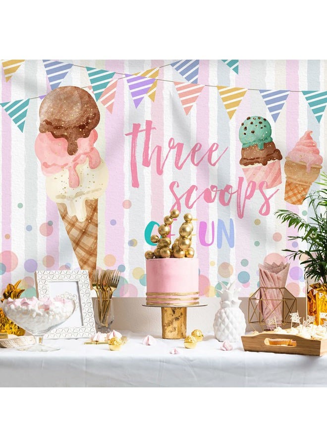 Rsuuinu Ice Cream Birthday Backdrop Three Scoops of Fun Sweet Summer Photography Background 3rd Birthday Girls Birthday Party Banner Decorations Cake Table Banner Photo Booth Studio Props 7x5ft - Image 3