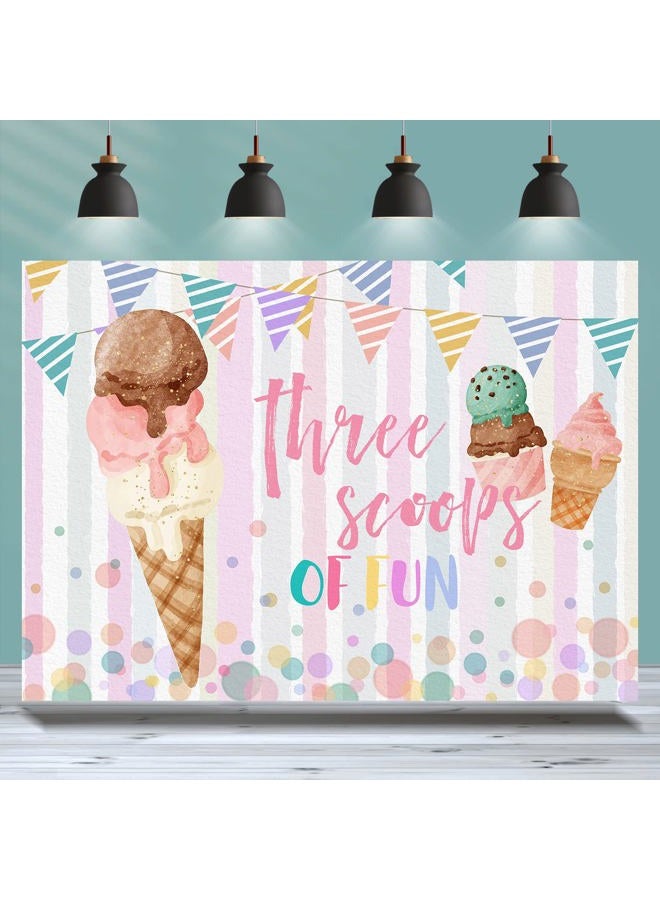 Rsuuinu Ice Cream Birthday Backdrop Three Scoops of Fun Sweet Summer Photography Background 3rd Birthday Girls Birthday Party Banner Decorations Cake Table Banner Photo Booth Studio Props 7x5ft - Image 1