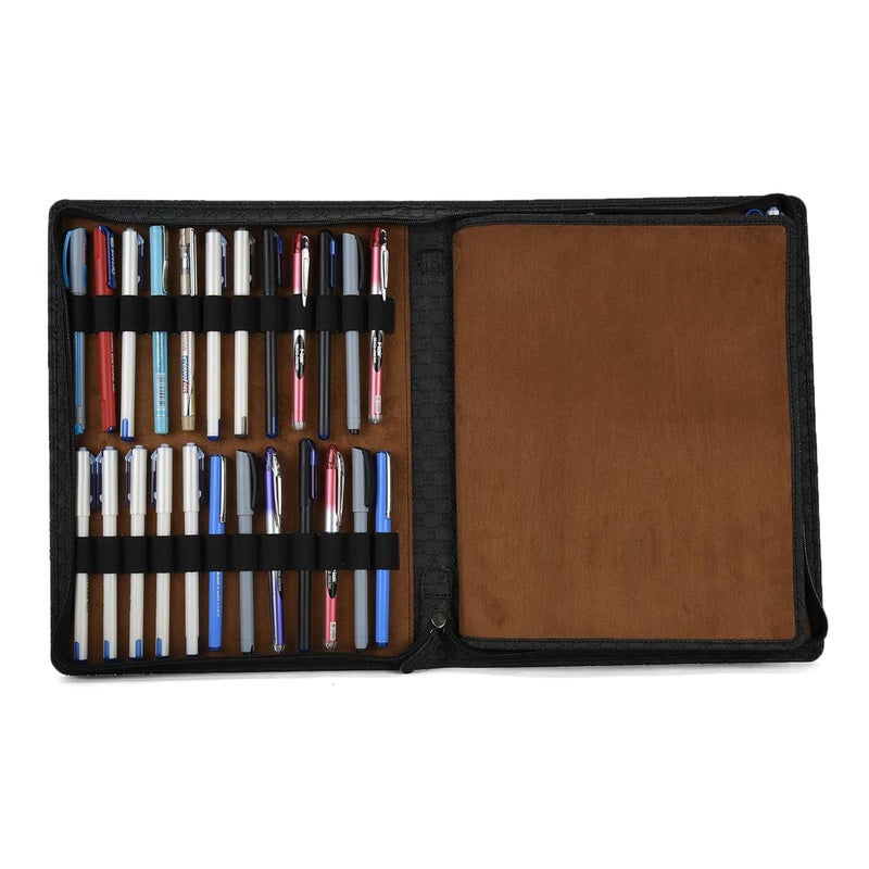 essart Premium PU Leather Men's & Women's 48 Fountain Pen Case - Zippered Pen Pencil Bag Pouch for School, Work & Office Marker Case Organizer Large Capacity for Your Collection Colour Black - Image 1