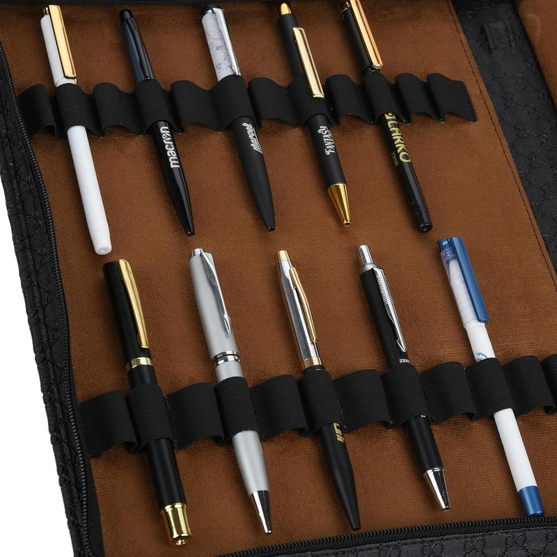 essart Premium PU Leather Men's & Women's 48 Fountain Pen Case - Zippered Pen Pencil Bag Pouch for School, Work & Office Marker Case Organizer Large Capacity for Your Collection Colour Black - Image 2