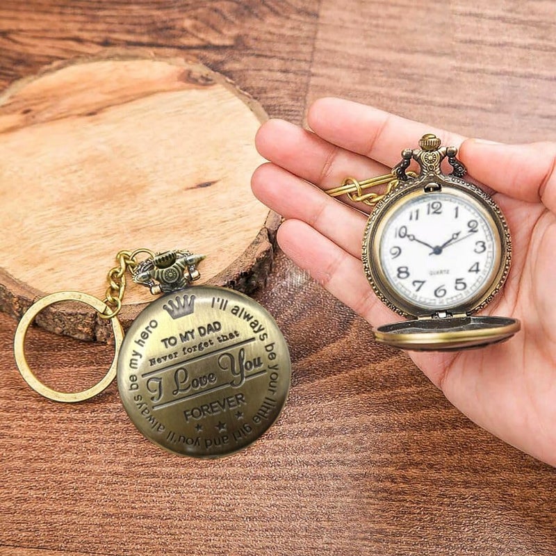 Tiny Tim Store Antique Bronze Pocket-Watch Vintage Theme Metallic Car Bike Home Key Chain & Key Rings Best Gift for Men & Women on their Special Occassions (To Dad Vintage) - Image 4