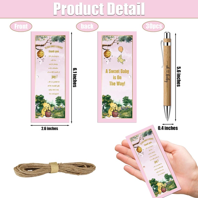 Toerifer 30 Pcs Baby Shower Gifts for Guests, Winnie Baby Shower Sets, Included Bamboo Pens Greeting Cards, Gender Reveal Souvenirs Prizes, Winnie Greeting Cards, Gender Reveal Decor - Image 2