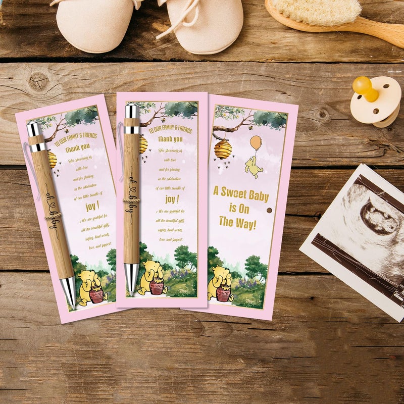 Toerifer 30 Pcs Baby Shower Gifts for Guests, Winnie Baby Shower Sets, Included Bamboo Pens Greeting Cards, Gender Reveal Souvenirs Prizes, Winnie Greeting Cards, Gender Reveal Decor - Image 5