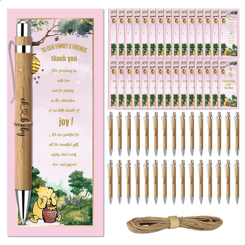 Toerifer 30 Pcs Baby Shower Gifts for Guests, Winnie Baby Shower Sets, Included Bamboo Pens Greeting Cards, Gender Reveal Souvenirs Prizes, Winnie Greeting Cards, Gender Reveal Decor - Image 1