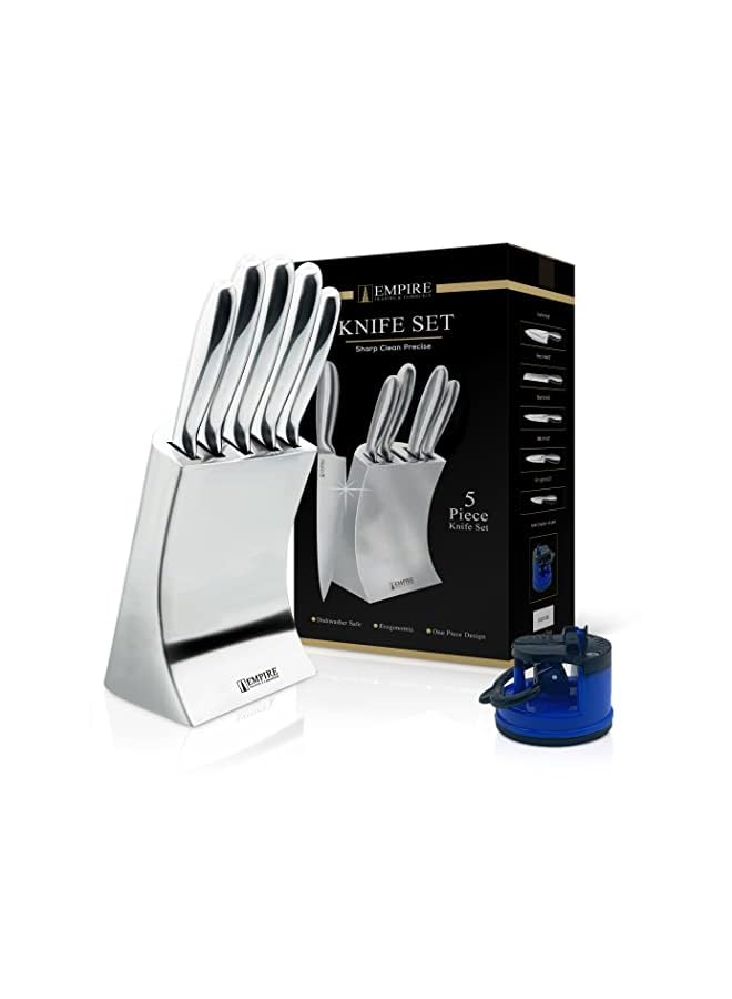 IAF Knife Set, 5pcs Kitchen Knife Set with Sharpener, Knife Set for Kitchen with Block, Kitchen Accessories, Stainless Steel Kitchen Knives, Kitchen Essentials - Image 2