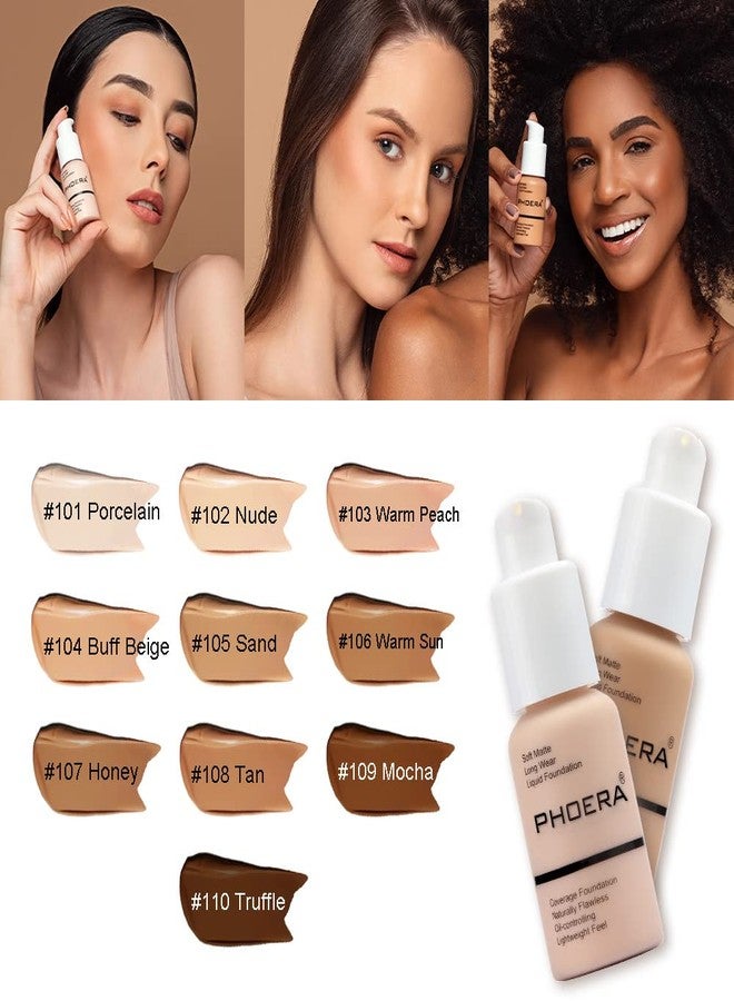 Phoera® Full Coverage Foundation Soft Matte Oil Control Concealer 30ml Flawless Cream Smooth Long Lasting aq (108 TAN) - Image 4