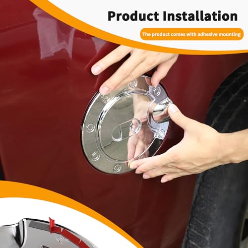 Hoolcar Gas Cap Trim Cover Fuel Filler Door Gas Tank Cap Trim Cover Fit for Chevrolet Silverado GMC Sierra 2014-2018, Chrome, Exterior Accessory - Image 5